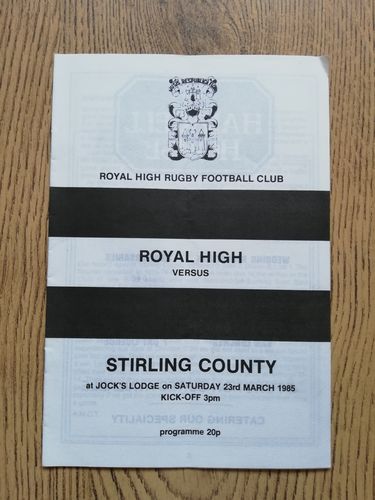 Royal High v Stirling County Mar 1985 Rugby Programme
