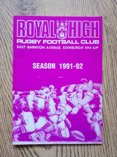 Royal High v Wigtonshire Jan 1992 Rugby Programme