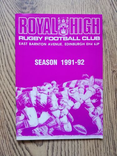 Royal High v Peebles Feb 1992 Rugby Programme