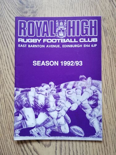 Royal High v Hillhead / Jordanhill Feb 1993 Rugby Programme