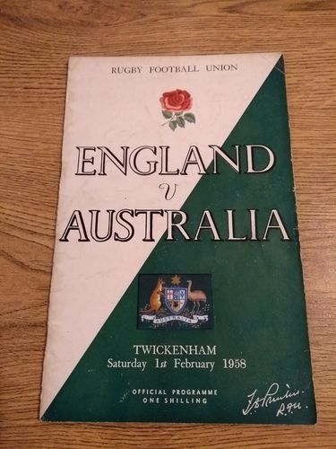 England v Australia 1958 Rugby Programme