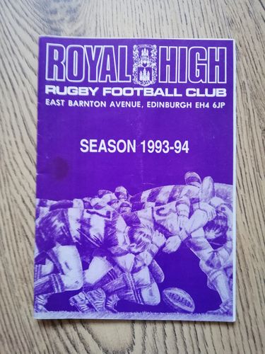 Royal High v Corstorphine Oct 1993 Rugby Programme