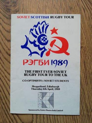 Scottish Co-Optimists v Soviet Students Apr 1989 Rugby Programme