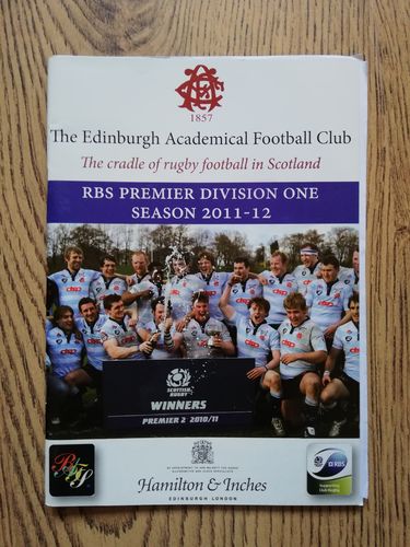 Edinburgh Academicals v Aberdeen Grammar FP Oct 2011 Rugby Programme