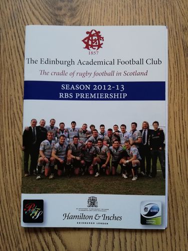 Edinburgh Academicals v Melrose Sept 2012 Rugby Programme