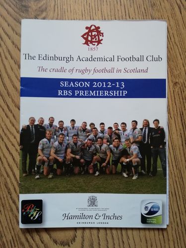 Edinburgh Academicals v Currie Oct 2012 Rugby Programme