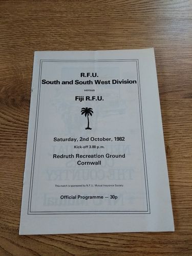 South & South West v Fiji 1982 Rugby Programme