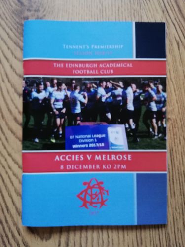 Edinburgh Academicals v Melrose Dec 2018 Rugby Programme