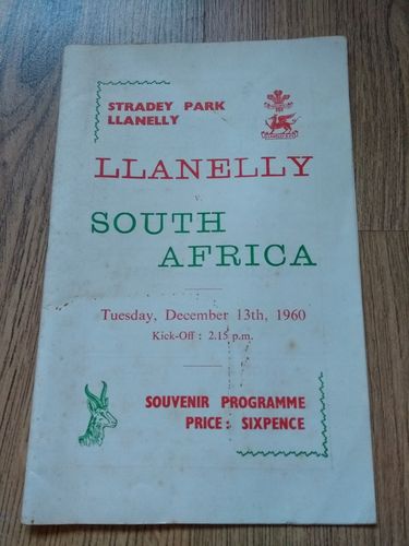Llanelli v South Africa Dec 1960 Rugby Programme with Press Report