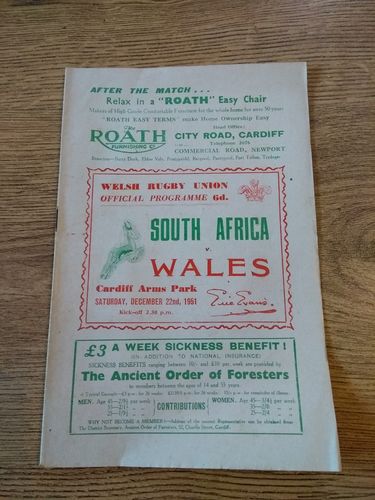 Wales v South Africa 1951 Rugby Programme
