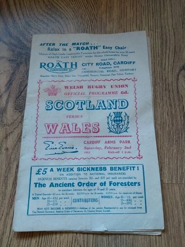 Wales v Scotland 1952 Rugby Programme