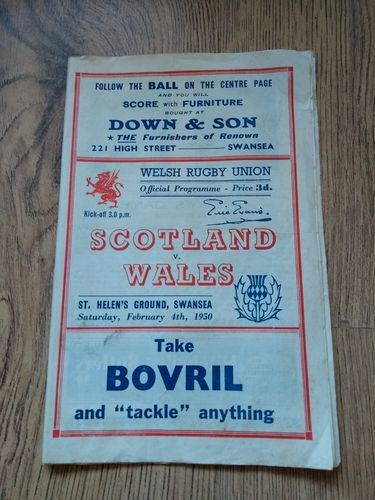 Wales v Scotland 1950 Rugby Programme with Press Report