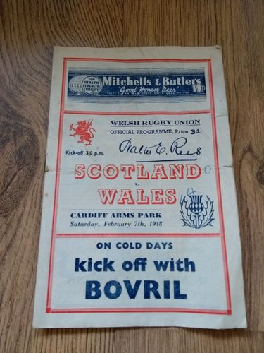 Wales v Scotland 1948 Rugby Programme with Press Cuttings