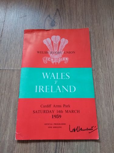 Wales v Ireland 1959 Rugby Programme with Press Report