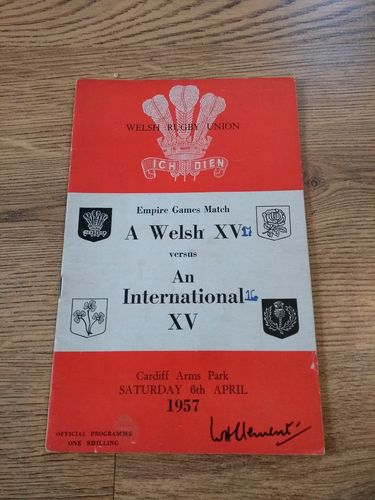 A Welsh XV v An International XV 1957 Rugby Programme with Press Report