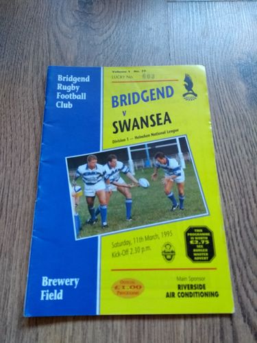 Bridgend v Swansea Mar 1995 Rugby Programme