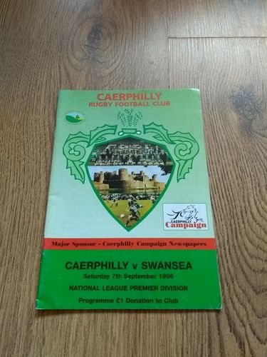 Caerphilly v Swansea Sept 1996 Rugby Programme