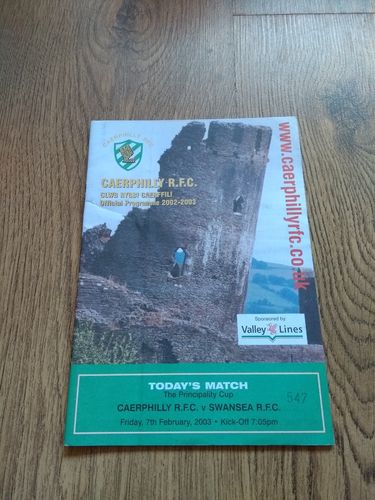 Caerphilly v Swansea Feb 2003 Principality Cup Rugby Programme