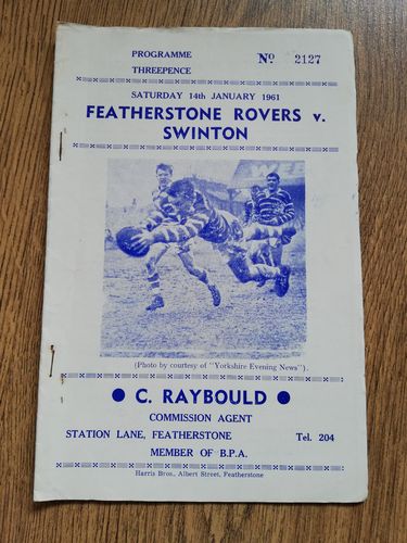 Featherstone v Swinton Jan 1961 Rugby League Programme