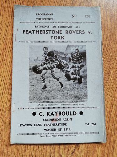 Featherstone v York Feb 1961 Rugby League Programme