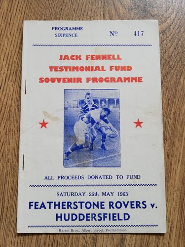Featherstone v Huddersfield 1963 Jack Fennell Testimonial RL Programme