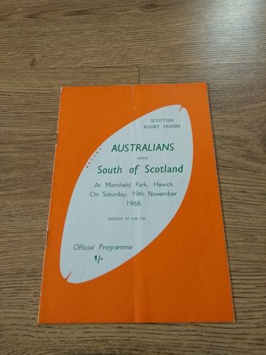 South of Scotland v Australia 1966 Rugby Programme