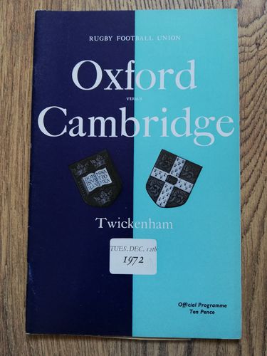 Oxford University v Cambridge University 1972 Rugby Programme with Press Report