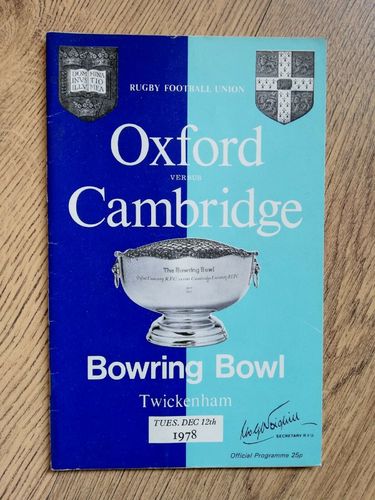 Oxford University v Cambridge University 1978 Rugby Programme