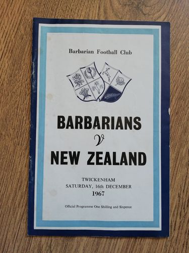 Barbarians v New Zealand 1967 Rugby Programme