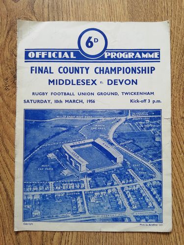 Middlesex v Devon 1956 County Championship Final Rugby Programme