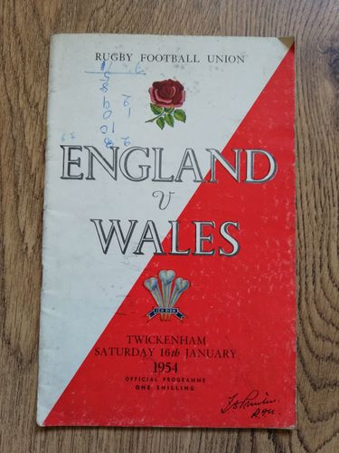 England v Wales 1954 Rugby Programme
