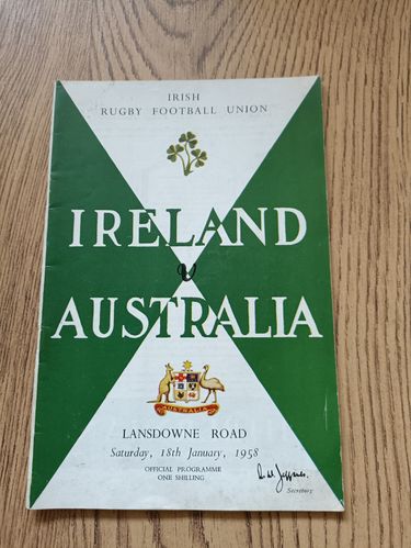 Ireland v Australia 1958 Rugby Programme