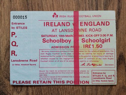Ireland v England 1983 Rugby Ticket