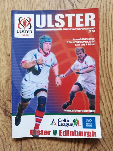 Ulster v Edinburgh Mar 2004 Rugby Programme