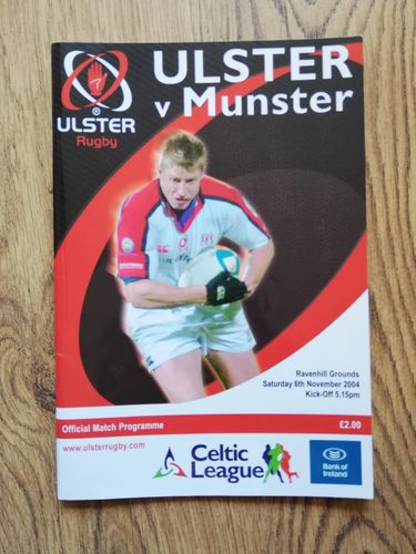 Ulster v Munster Nov 2004 Rugby Programme