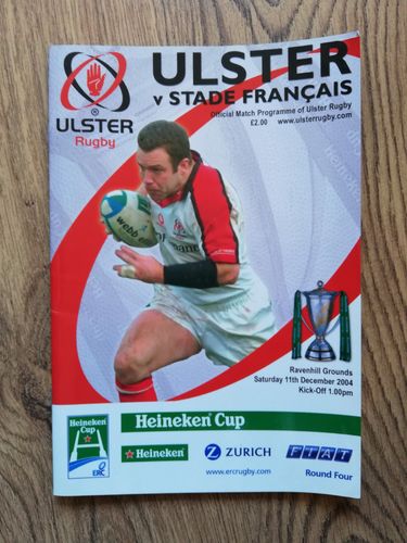 Ulster v Stade Francais Dec 2004 Heineken Cup Rugby Programme