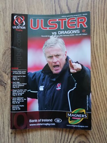 Ulster v Newport Gwent Dragons Feb 2008 Rugby Programme
