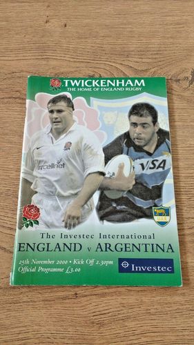 England v Argentina 2000 Rugby Programme
