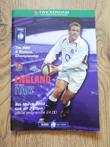 England v Italy 2003 Rugby Programme