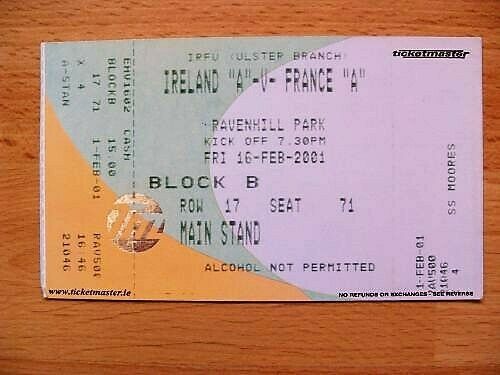 Ireland A v France A 2001 Used Rugby Ticket