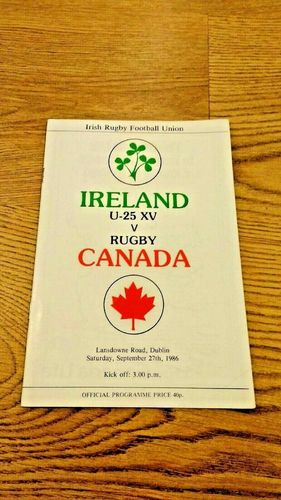 Ireland Under 25 v Canada 1986 Rugby Programme