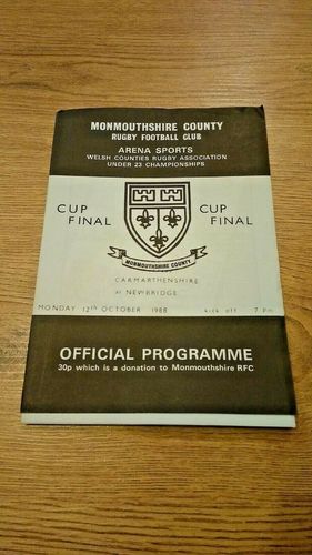 Monmouthshire v Carmarthenshire 1988 U23 County Final Rugby Programme