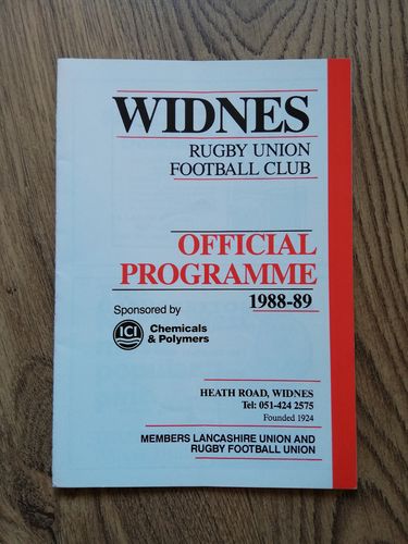 Widnes v Bromsgrove Sept 1988 Pilkington Cup Rugby Union Programme