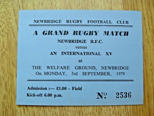 Newbridge v An International XV 1979 Used Rugby Ticket