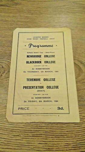 Newbridge v Blackrock\Terenure v Presentation 1964 Rugby Programme