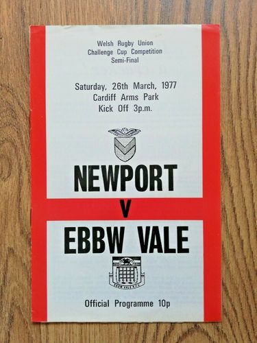 Newport v Ebbw Vale 1977 Welsh Cup Semi-Final Rugby Programme