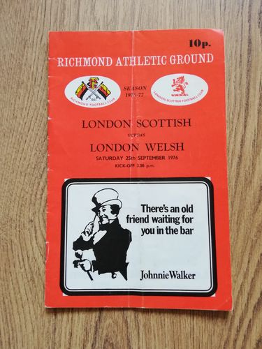 London Scottish v London Welsh Sept 1976 Rugby Programme