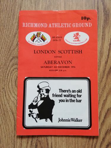 London Scottish v Aberavon Dec 1976 Rugby Programme