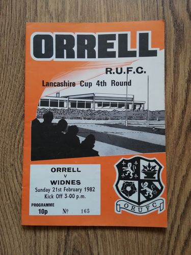 Orrell v Widnes Feb 1982 Lancashire Cup Rugby Programme