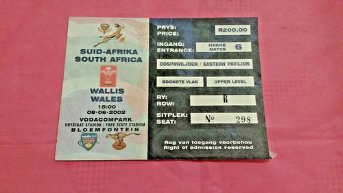 South Africa v Wales 2002 Used Rugby Ticket